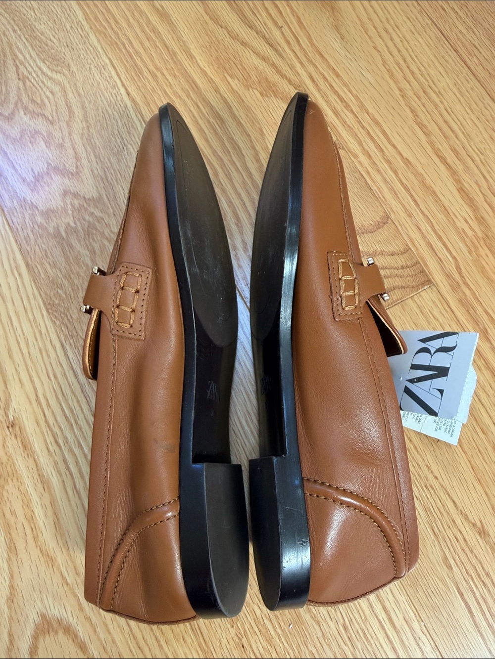 New! Zara 36/6 brown leather gold hardware liafers. - Picture 11 of 12